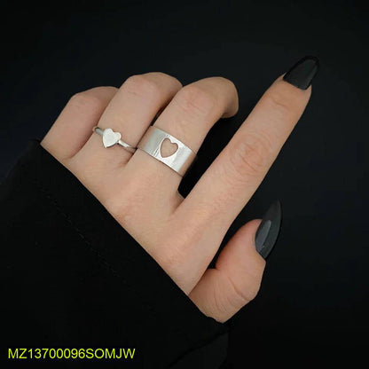 Couple Heart Rings Silver Plated Adjustable Fit