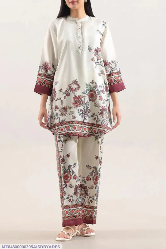 Off White Digital Print Lawn 2Pcs Set for Women