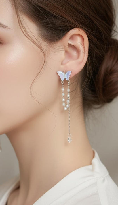 S925 Elegant Butterfly with Pearl Tassels Drop Earrings – Delicate, Feminine & Stylish Fashion Jewelry for Women & Girls(Pair)