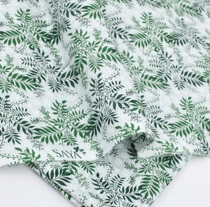 Green White Leaf Printed Lawn Fabric 2 Pc