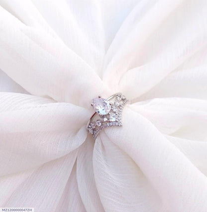 Elegant Silver Plated Crystal Adjustable Ring