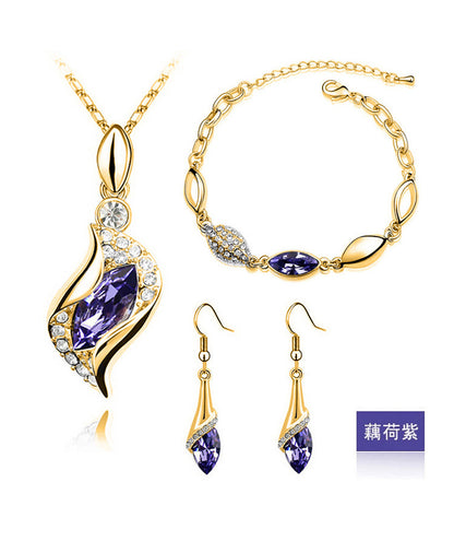 Blue Crystal Jewelry Set for Women Silver Tones