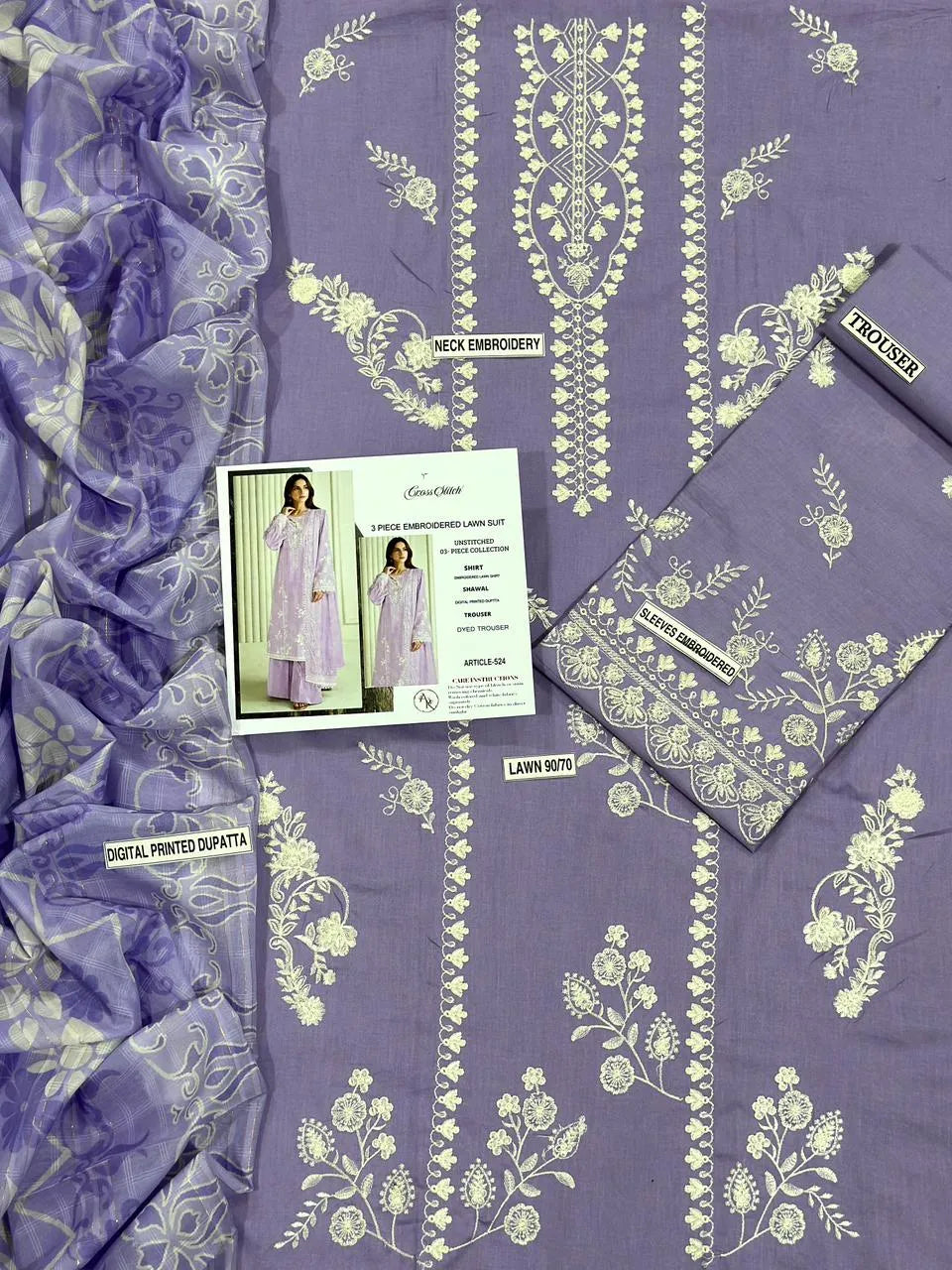 MIX TRENDING DESIGNS 3 Pcs Unstitched Embroidered Suit