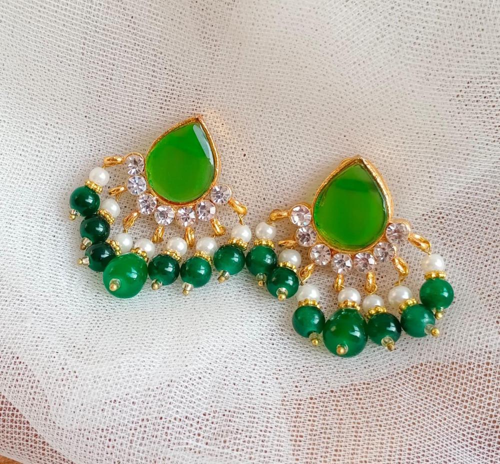 Gold Plated Green Stone Earrings for Women