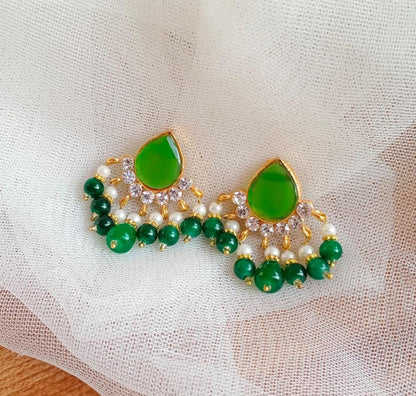 Gold Plated Green Stone Earrings for Women