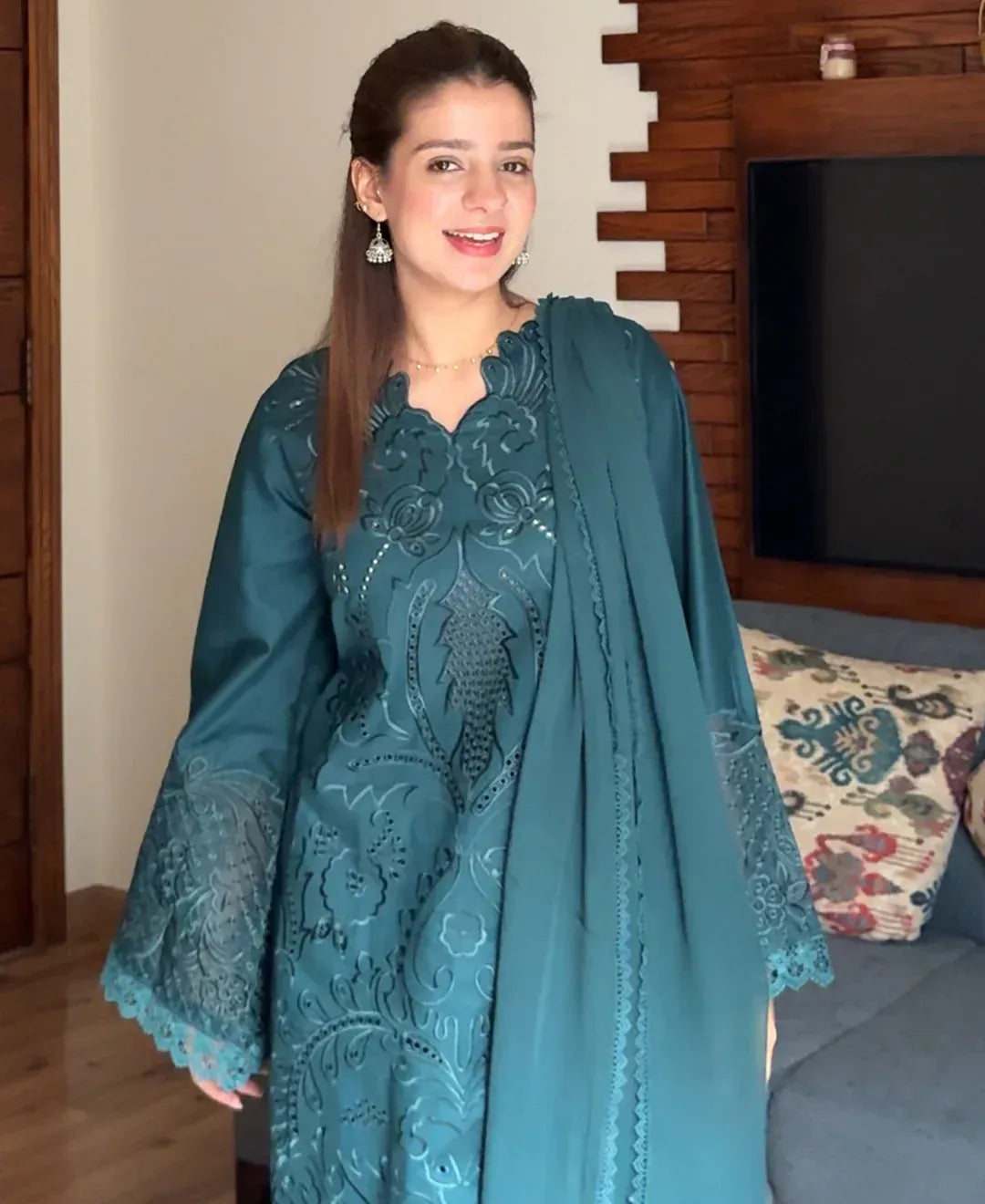 Teal Majestique - Lawn Cotton Embroidered Dress