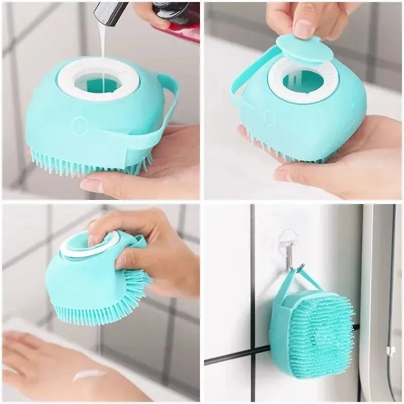 Turquoise Silicone Bath Body Brush with Suction Cup
