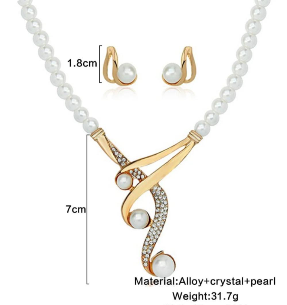 Pearl Necklace & Earrings Set Gold Plated Off-White
