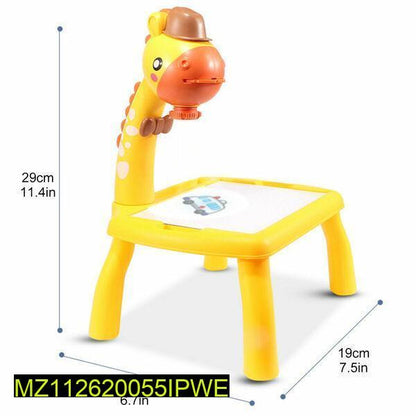 Kids Drawing Table & Projector Set Yellow Pink Plastic