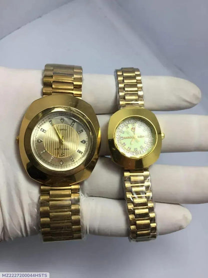 Gold Couple Watches Set Rose Gold Chain Strap 2 Pcs