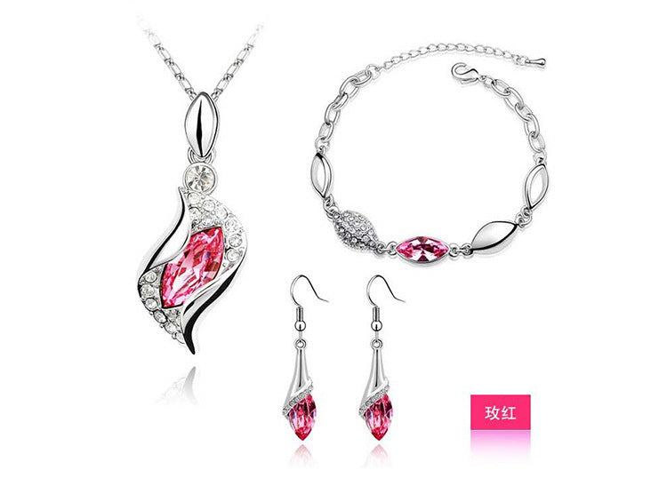 Blue Crystal Jewelry Set for Women Silver Tones