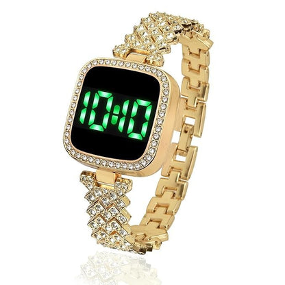 Watch for Girls Diamond Touch Screen LED Watch for Ladies  Stylish Fashion Watch For Girls in Silver Stone Square Dial Shape For Gift