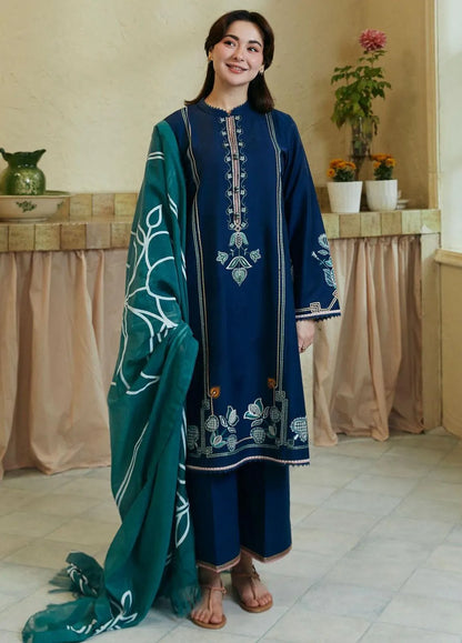 3-Piece Embroidered Lawn Suit Blue Green for Women