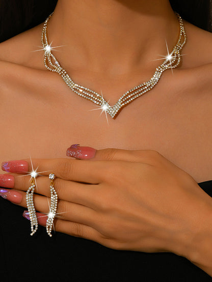 Sparkling Rhinestone 3-Piece Jewelry Set for Pakistani Women