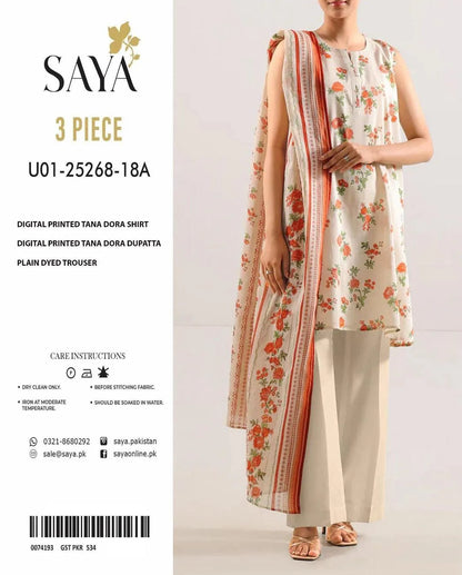 3 Piece Unstitched Lawn Suit Floral Orange Eid Summer