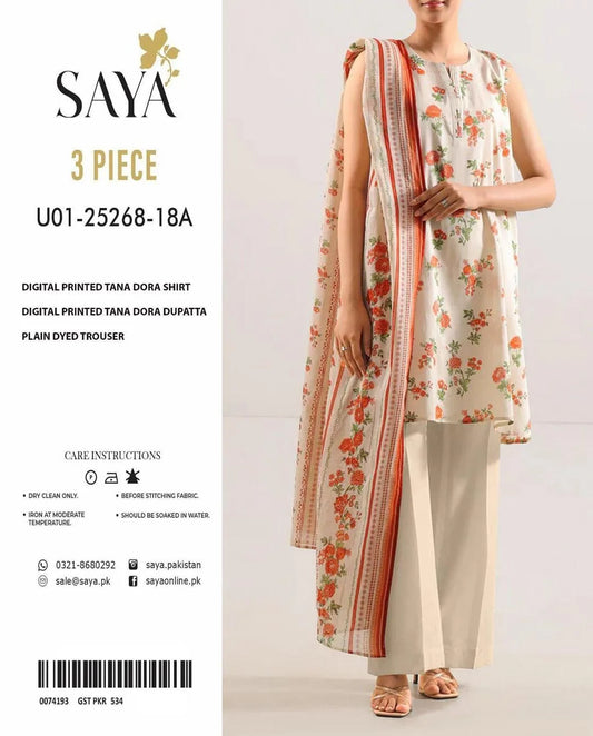 3 Piece Unstitched Lawn Suit Floral Orange Eid Summer