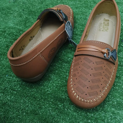 Women Brown Synthetic Leather Loafers with Buckle
