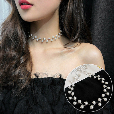 Pearl Choker Necklace for Women Korean Style Silver White Bead