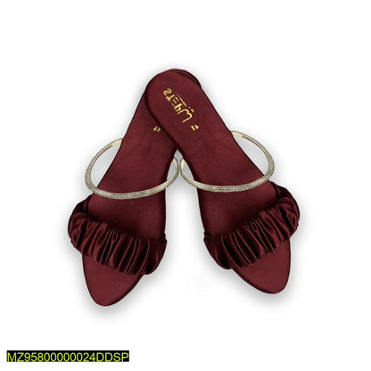 Maroon Rexine Slide Sandals with Gold Strap