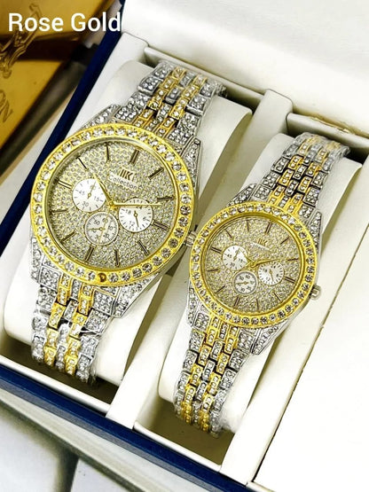 Luxury Diamond-Accented Couple Watch Set (Without Box)