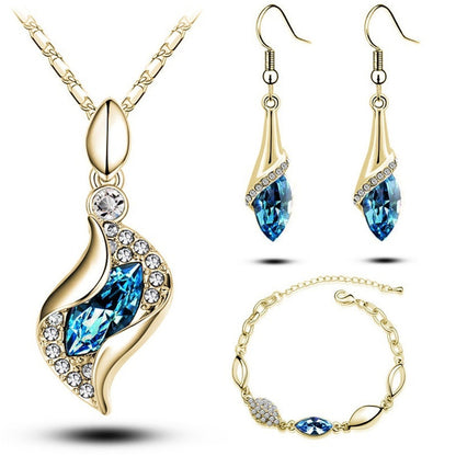 Blue Crystal Jewelry Set for Women Silver Tones