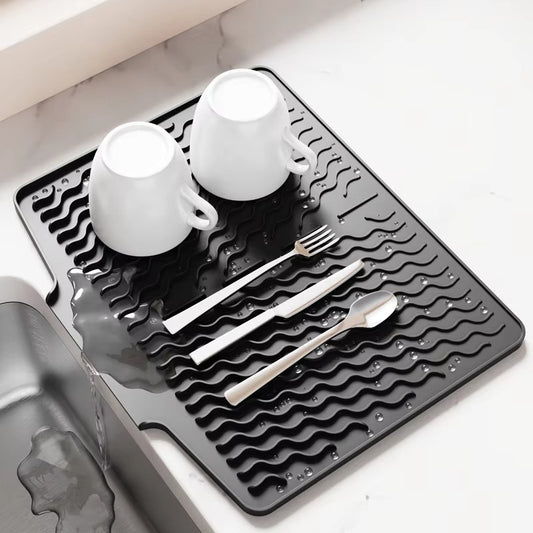 Premium Silicone Sink Drying Mat With Drain Spout - Kitchen Accessory Designed For Dish Drying And Water Drainage Maintenance Routine