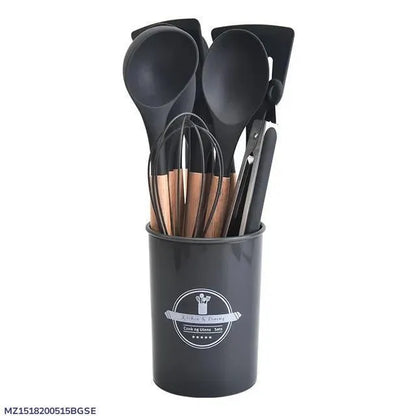 16-Piece Silicone Spoon Set Black Heat Resistant