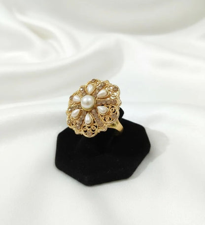 Adjustable Gold Pearl Ring for Weddings & Daily Wear