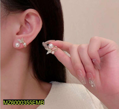 Golden Butterfly Earrings for Women with Pearl Accents