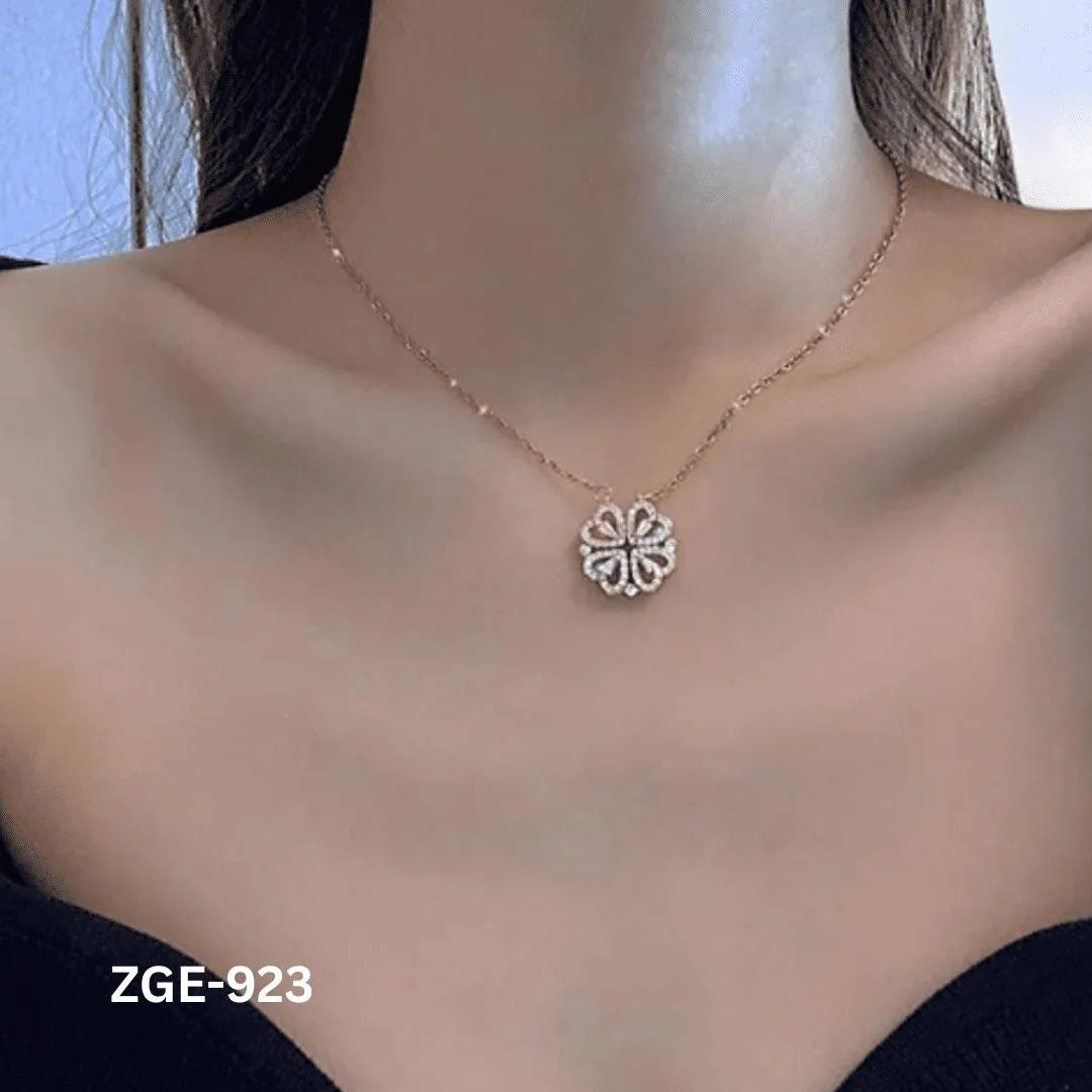 Magnetic Heart Clover Necklace Golden Silver 4 Leaf