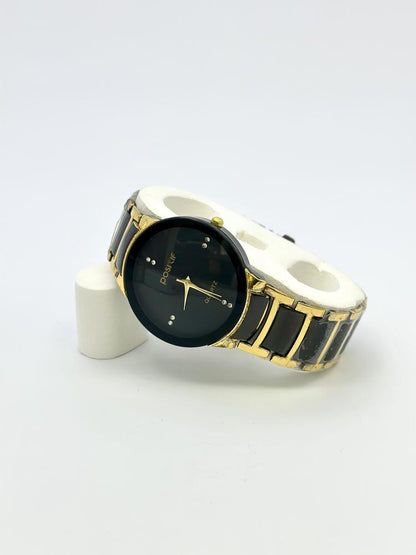 Men's Gold Chain Wrist Watch Black Dial 32mm Quartz