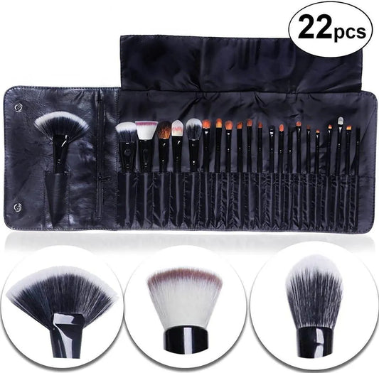 22-Piece Black ABS Makeup Brush Set for Blending & Travel