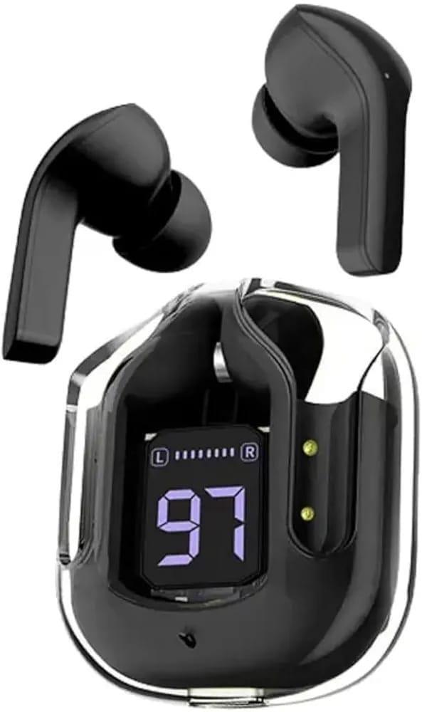 Wireless Noise-Cancelling Earbuds Black Transparent Bluetooth 5.3