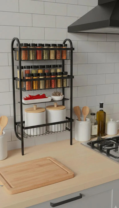 Wall Mounted Spice Rack Black Stainless Steel 3 Tier