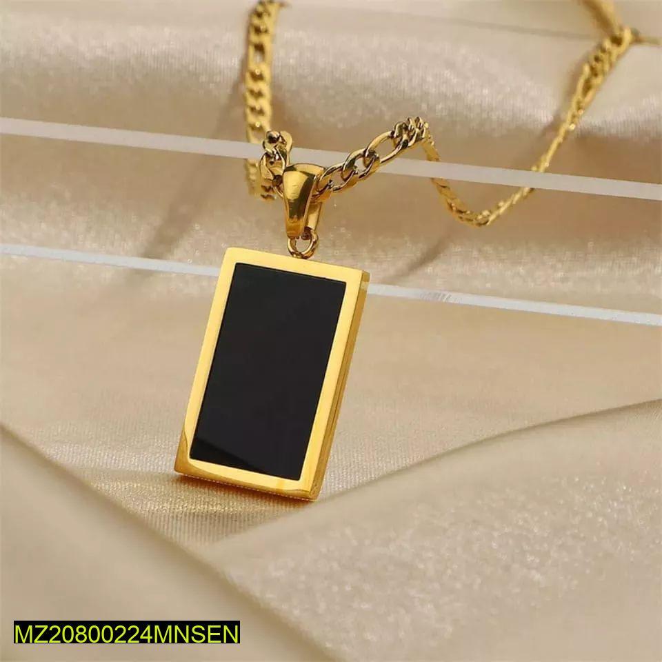 Men's Black Square Stainless Steel Pendant Necklace