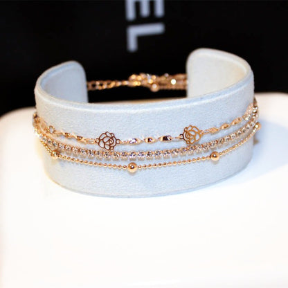 Three Layer Rose Gold Rhinestone Bracelet for Women
