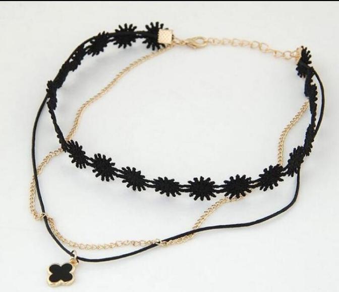 Black Lace Choker with Pendant for Women