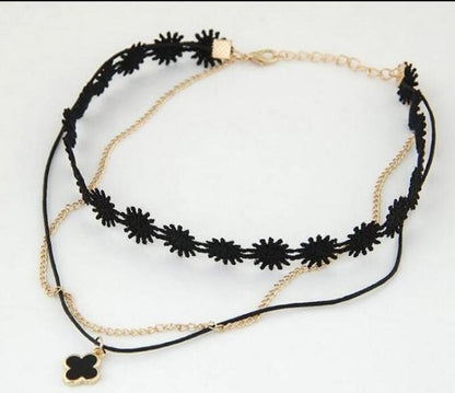 Black Lace Choker with Pendant for Women