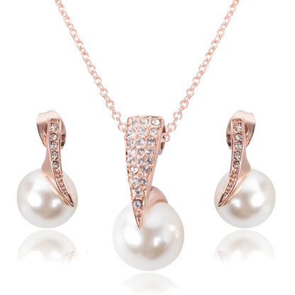 Rose Gold Pearl Pendant & Earrings Set for Weddings & Parties