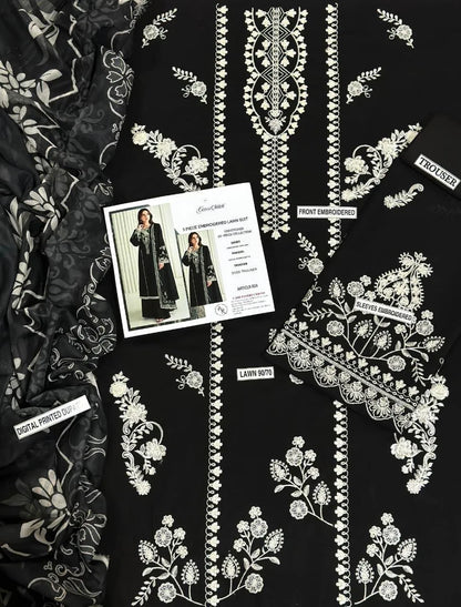 Black Embroidered Lawn 3Pcs Set for Women