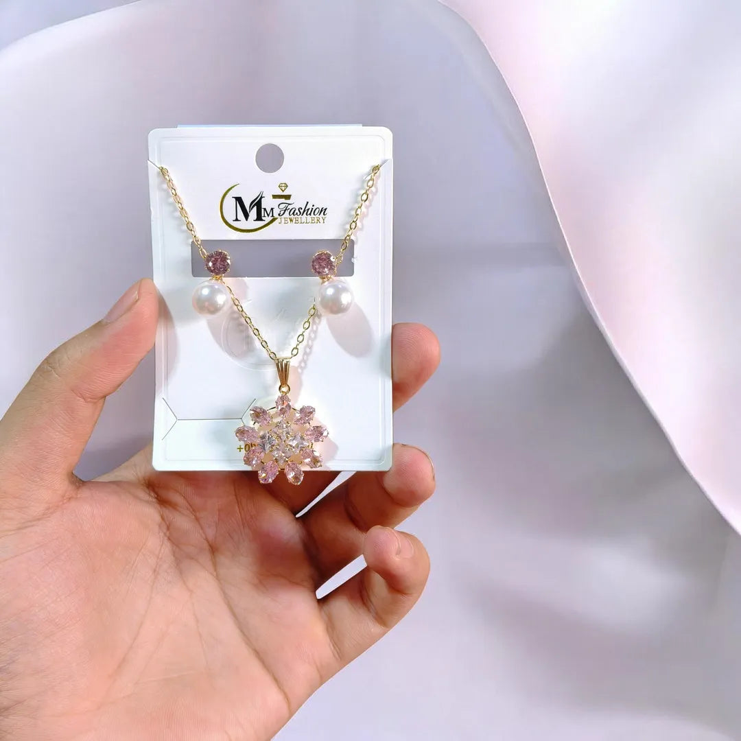 Gold Plated Crystal Pearl Pendant Set for Women