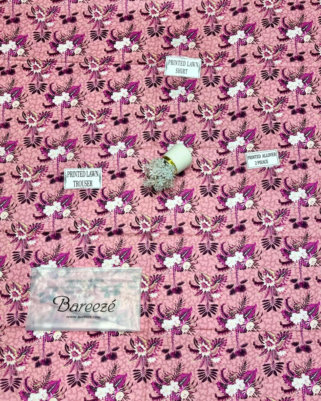 Pakistani Women Floral Printed Lawn Suit Peach Purple