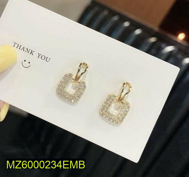 Pearl Square Earrings Gold Plated Artificial Stones