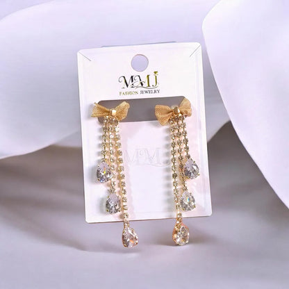 Golden Crystal Earrings for Women 2 Pcs