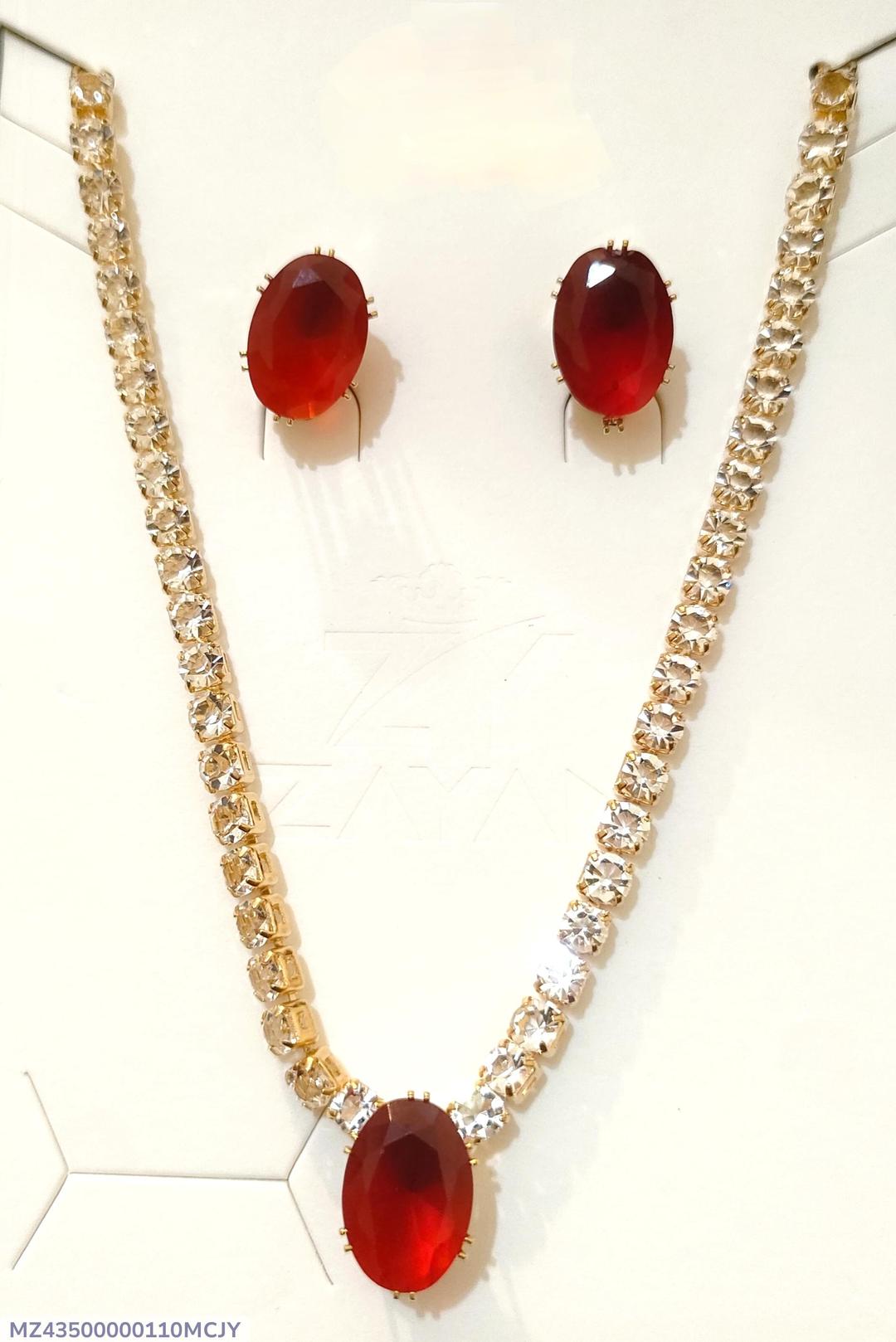 Red Gemstone Pendant Set for Pakistani Bridal Wear