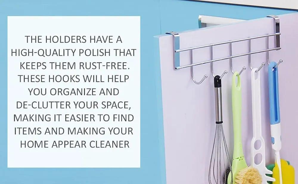 Metal Bathroom Hanger Silver 5 Hooks Wall Mount