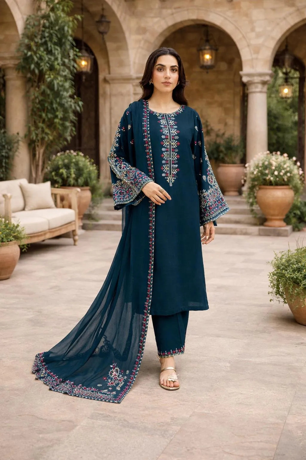 Blue Lawn Patch Work 3Pcs Set for Women