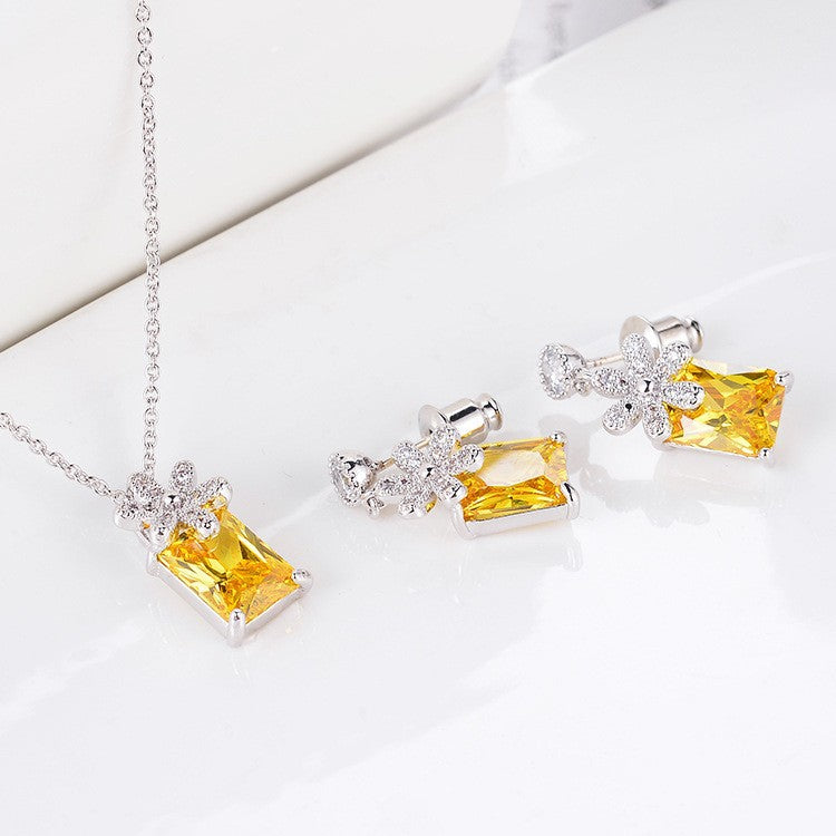 Red Zirconium Earrings & Necklace Set for Women