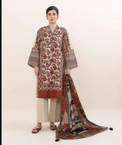 Unstitched Printed Linen Suit for Women Winter Office Wear
