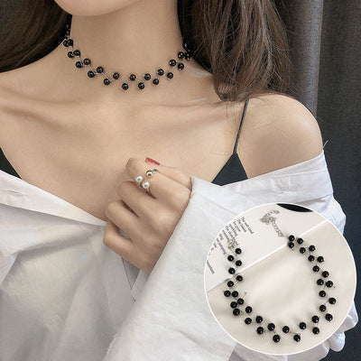 Pearl Choker Necklace for Women Korean Style Silver White Bead